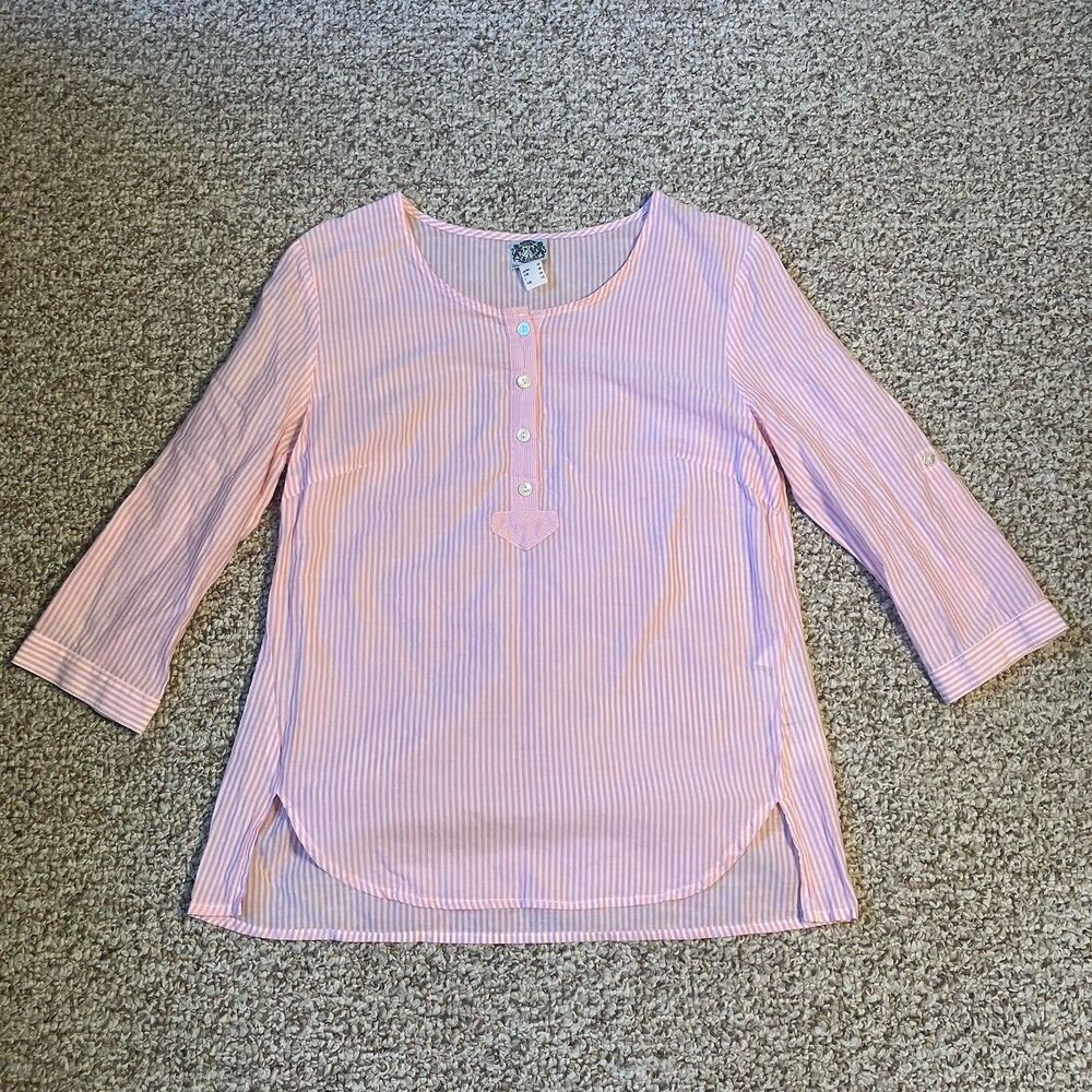 Hammerschmid Womens Lightweight Cotton Blouse Top Size 8 M Euro Coastal Striped